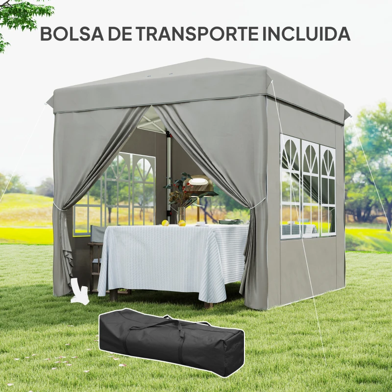 Outsunny Carpa Plegable 2,5x2,5 m Pop-up con Altura Ajustable 3 Niveles 4 Laterales Ventanas y Bolsa UPF50+ Impermeable Gris