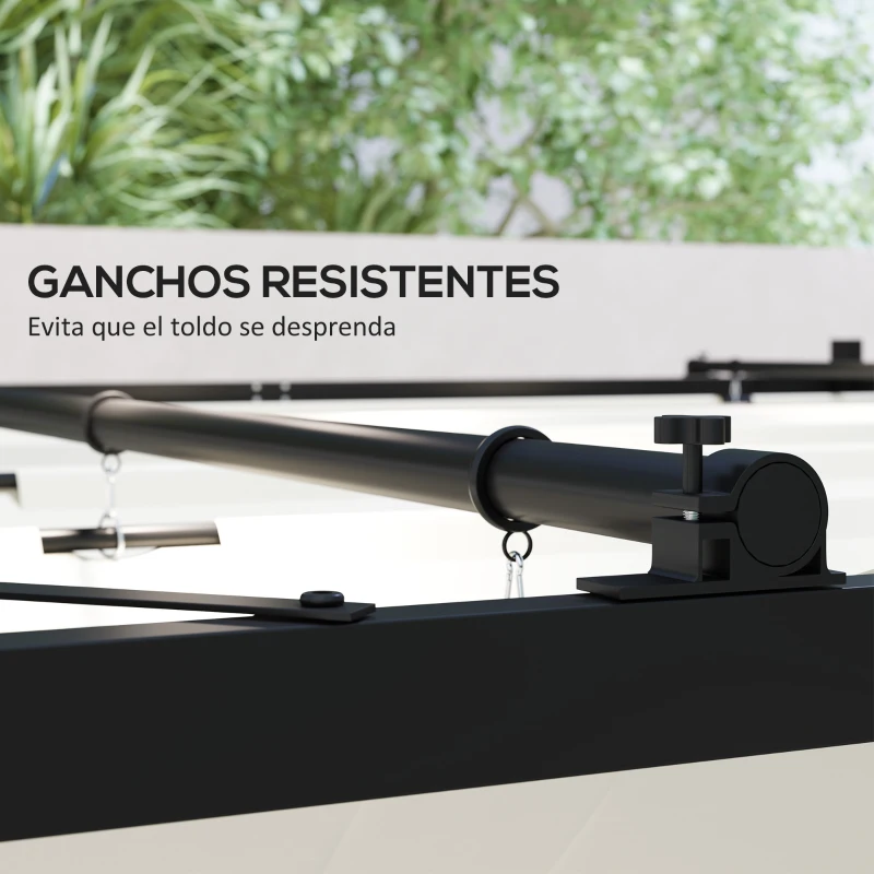 Outsunny Pérgola de Jardín 3x3 m con Techo Retráctil y Accesorio Magnético Protección UV30+ Columnas Metálicas y Ganchos Crema