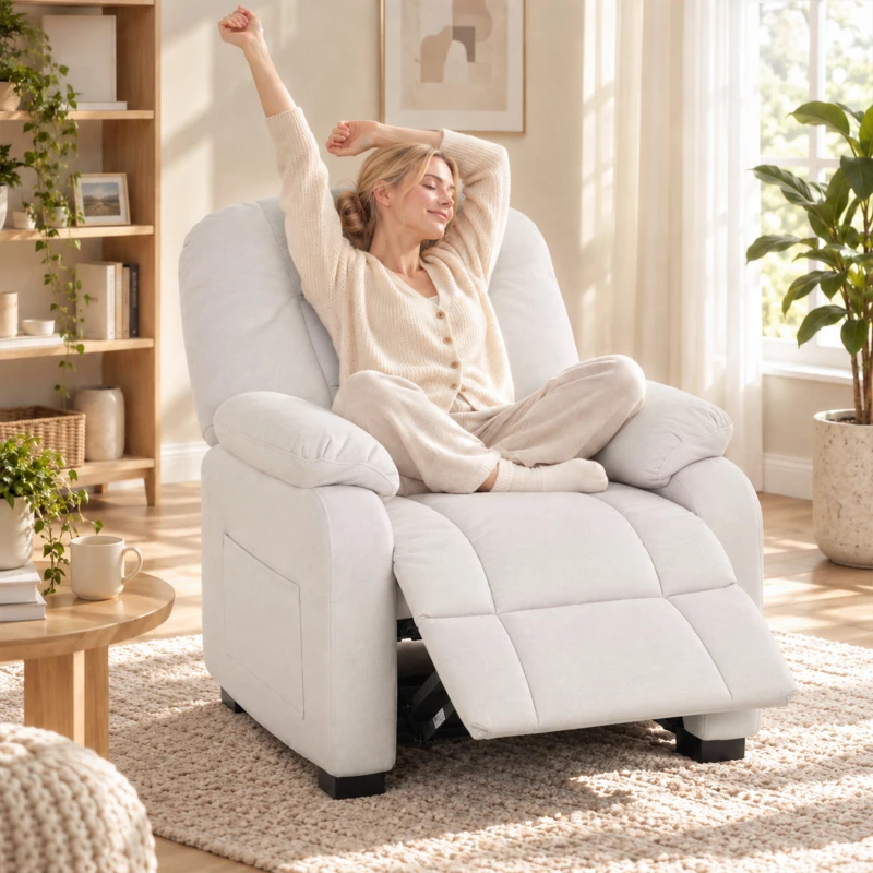HOMCOM Sillón Relax Reclinable Eléctrico Silencioso con Función Memoria Reposapiés Mando a Distancia Bolsillos Laterales Crema