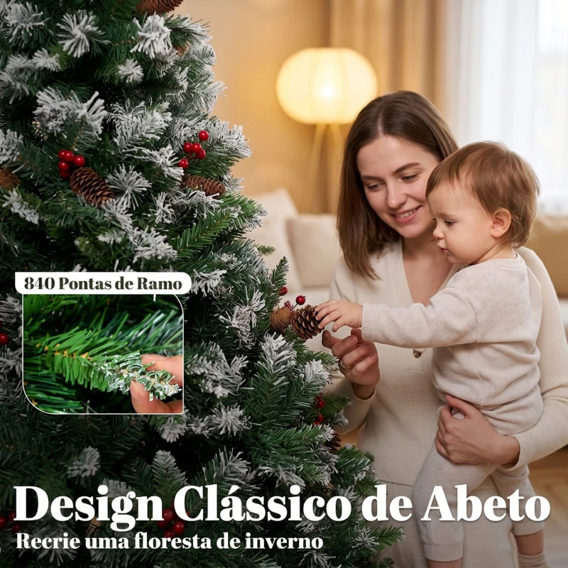 HOMCOM Árvore de Natal Artificial 180 cm Abeto com 840 Pontas Base Dobrável em Aço Verde
