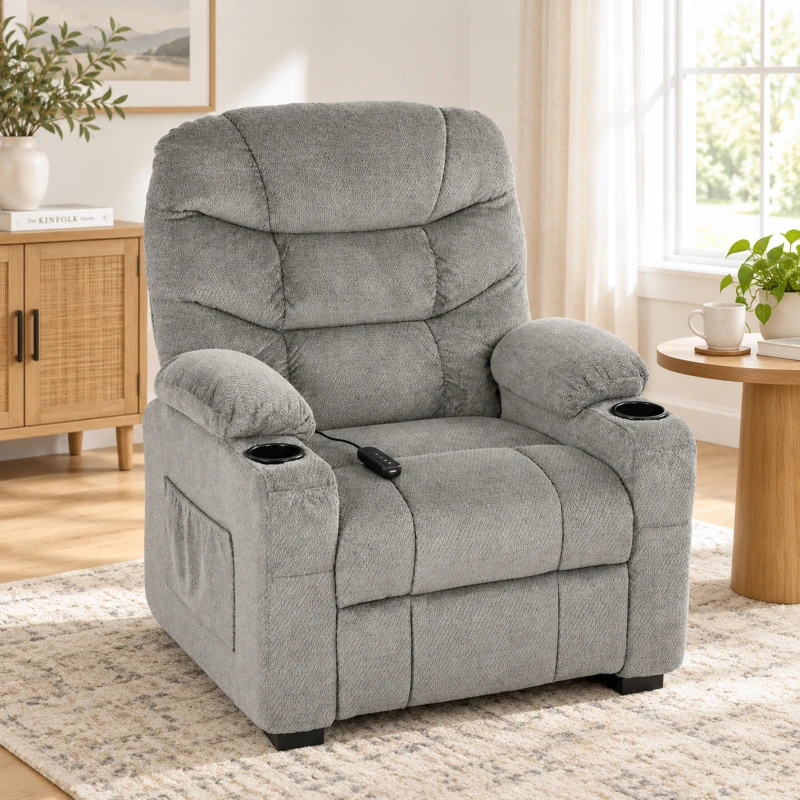 HOMCOM Sillón Relax Reclinable Eléctrico Silencioso con Función Memoria Reposapiés Mando a Distancia Bolsillos Laterales Gris