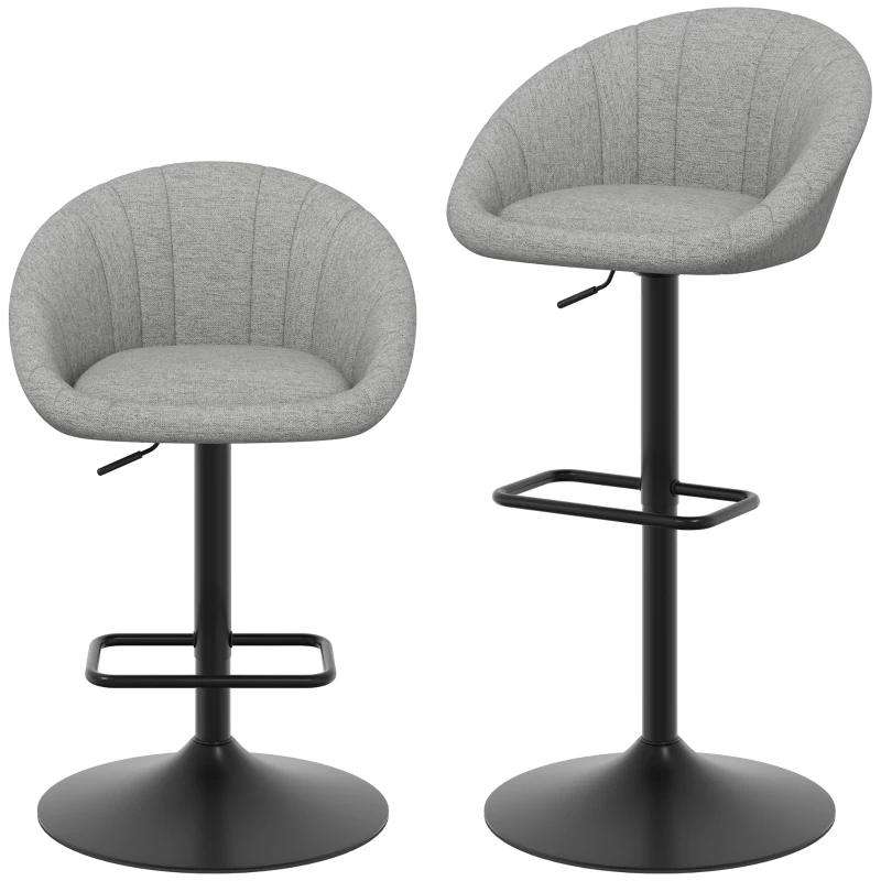 HOMCOM Set 2 Taburetes de Bar con Altura Regulable, Asiento Giratorio en Tejido y Reposapiés, Gris
