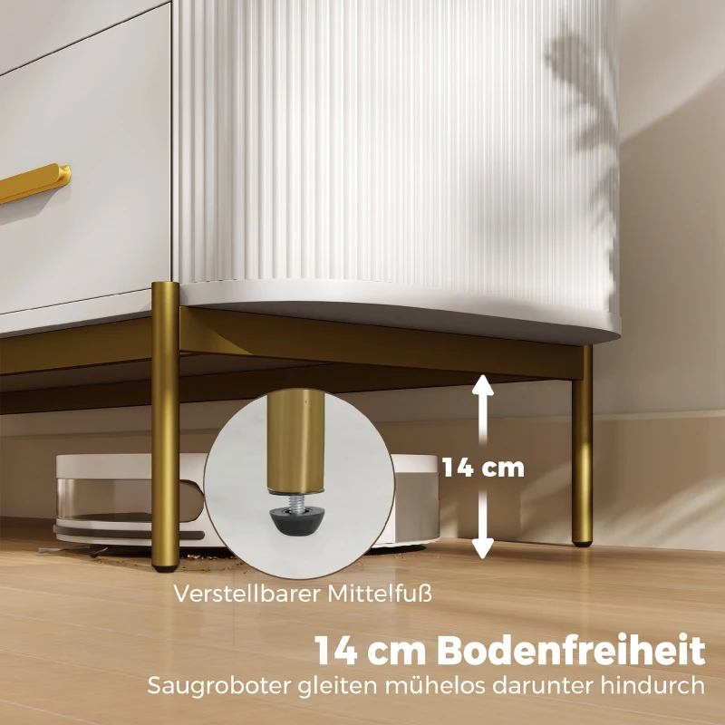 HOMCOM Sideboard, 140 cm Küchenschrank im modernen Rillen-Design mit 3 Schubladen, verstellbarem Einlegeboden und Metallbeinen