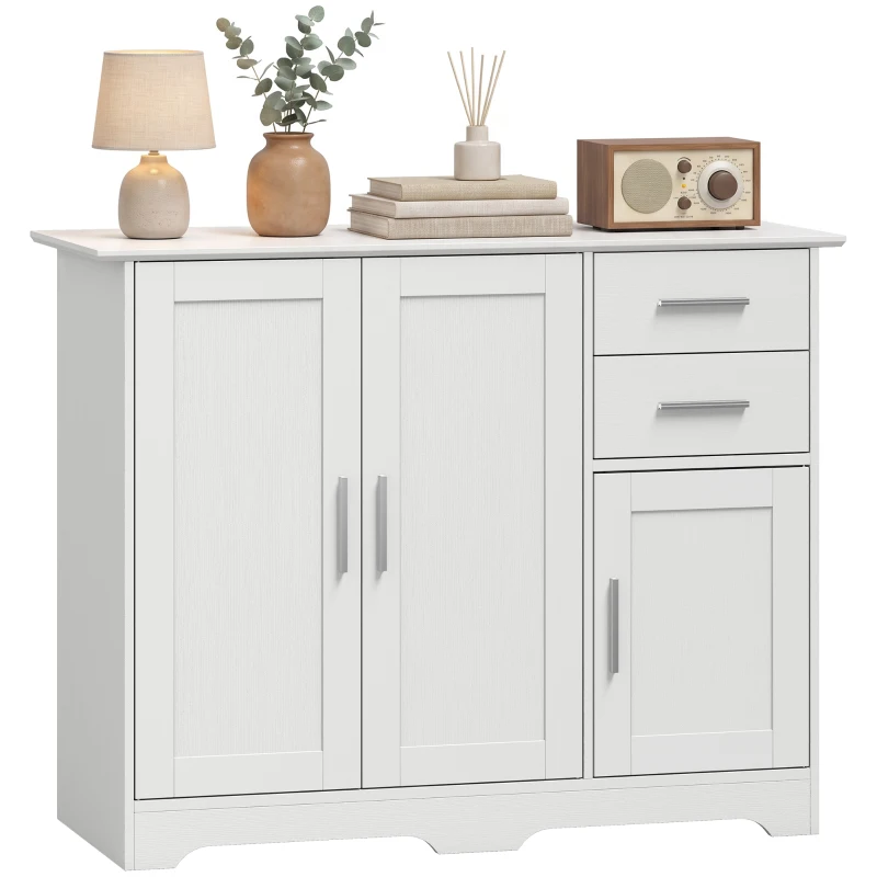 HOMCOM Bufet Modern din Lemn cu 2 Sertare și 2 Dulapuri, 100x40x78 cm, Alb