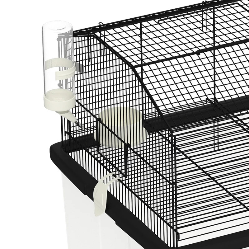 PawHut Cage hamster cage rongeur 2 étages avec roulettes plate-forme et échelle en fil d'acier 57 x 43 x 57 cm noir