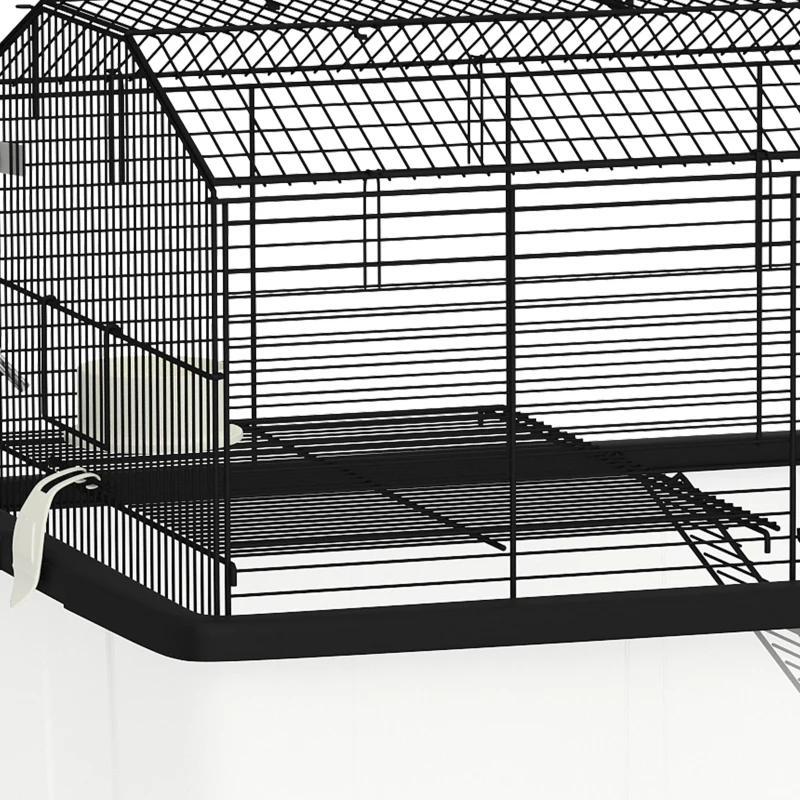 PawHut Cage hamster cage rongeur 2 étages avec roulettes plate-forme et échelle en fil d'acier 57 x 43 x 57 cm noir