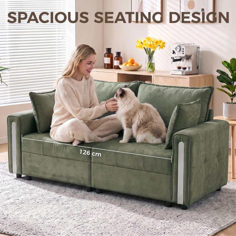 HOMCOM 2 Seater Sofa with Lift-Up Storage, 168 cm Comfy Velvet Small Couch with Wide Deep Seat, Plush Backrest, Thick Padding, 2 Pillows, Loveseat for Living Room, Home Office, Dark Green