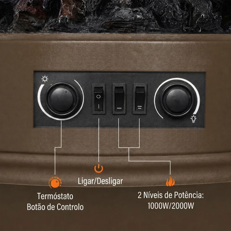HOMCOM Lareira Elétrica Decorativa de Chão com Efeito Chama 3D 39x24x57 cm Castanho