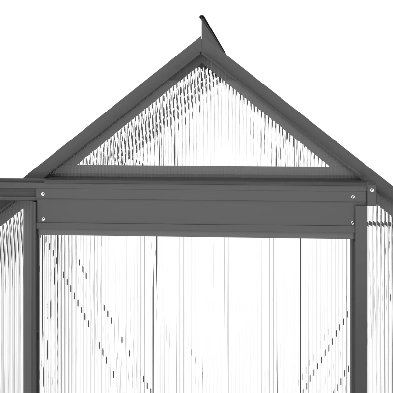 Outsunny Serre de jardin en polycarbonate 4,8 m²avec fondation, lucarne réglable, porte coulissante 1,9x2,53x1,99m transparent