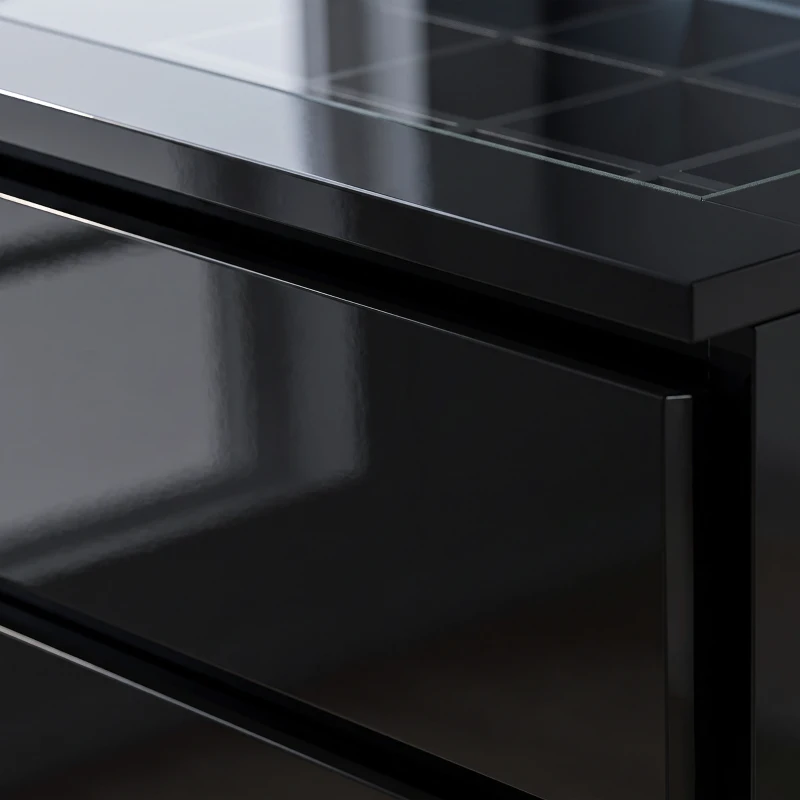 HOMCOM High Gloss 4 Drawer Chest of Drawers with Glass Top and RGB LED Lights, Dresser w/ Jewelry Organizer, APP Control, Black