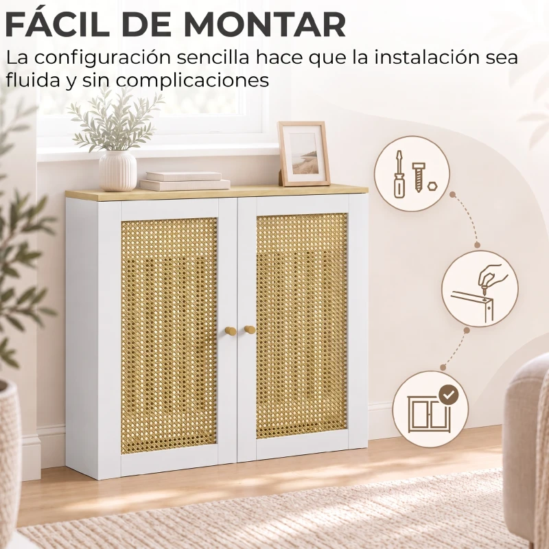 HOMCOM Cubre Radiadores con 2 Puertas de Ratán Cubreradiador Cubierta para Radiador para Salón Dormitorio 78x19x75 cm Blanco