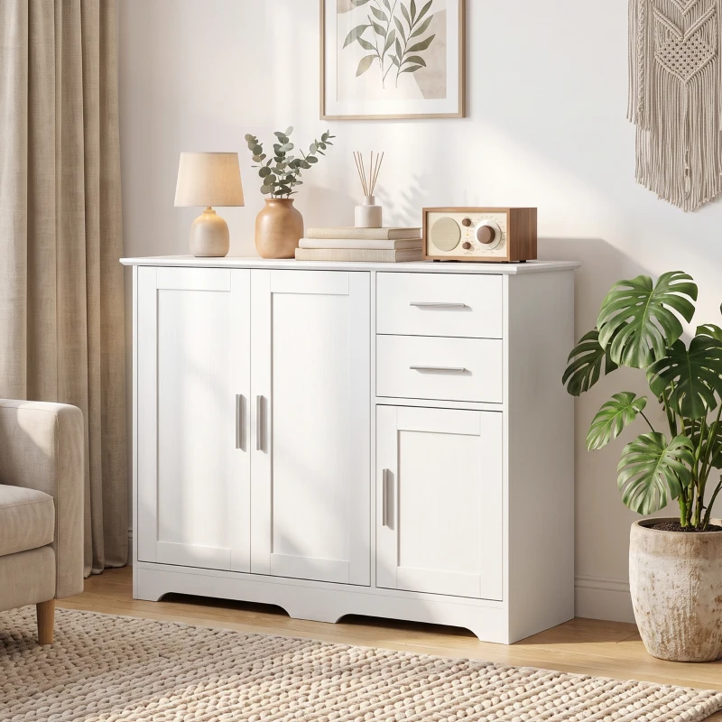 HOMCOM Bufet Modern din Lemn cu 2 Sertare și 2 Dulapuri, 100x40x78 cm, Alb