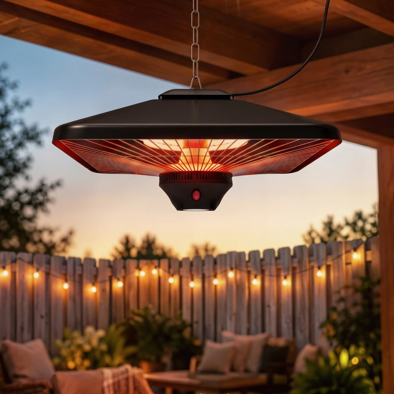 Outsunny Infrarotstrahler 2000 Watt Heizstrahler mit Fernbedienung 2 Heizstufen Schutzhülle LED-Anzeige elektrisch Wärmestrahler Quarzstrahler Terrassenheizer Infrarotheizung Schwarz