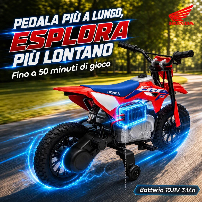 AIYAPLAY Moto Elettrica per Bambini 3+ Anni Licenza Honda CRF 450R, 12V Batteria al Litio, con Sospensioni, Rosso