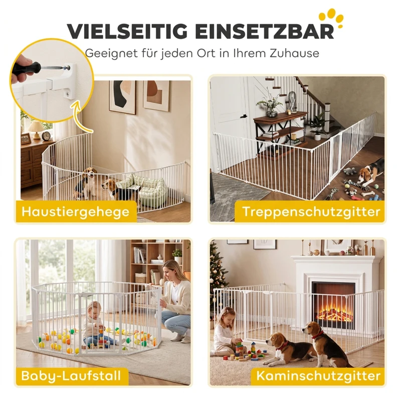PawHut Haustierzaun, 10-Panel-Barriere mit Tür, faltbar, für kleine & mittelgroße Hunde, Kunststoff, Kohlenstoffstahl, Weiß