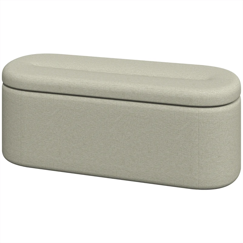 HOMCOM Pouf Coffre Rangement 116 cm, Tabouret Ottoman Moderne en Tissu Effet Lin avec Charnière de Sécurité, Gris