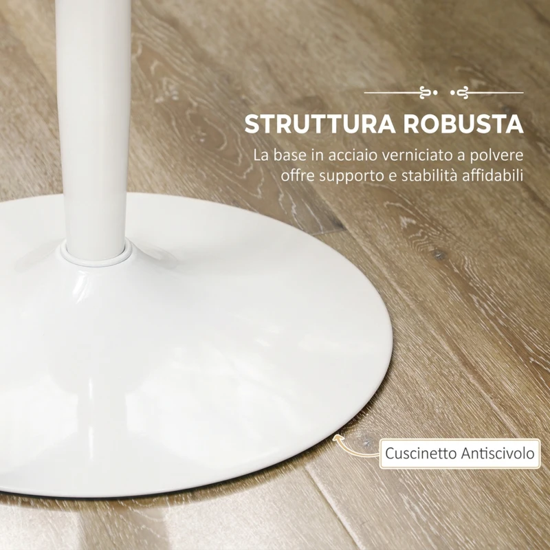 HOMCOM  Tavolo da cucina rotondo per 2 Persone Moderno, Base in acciaio, Anello Antiscivolo Ø80 x 75A cm, Bianco