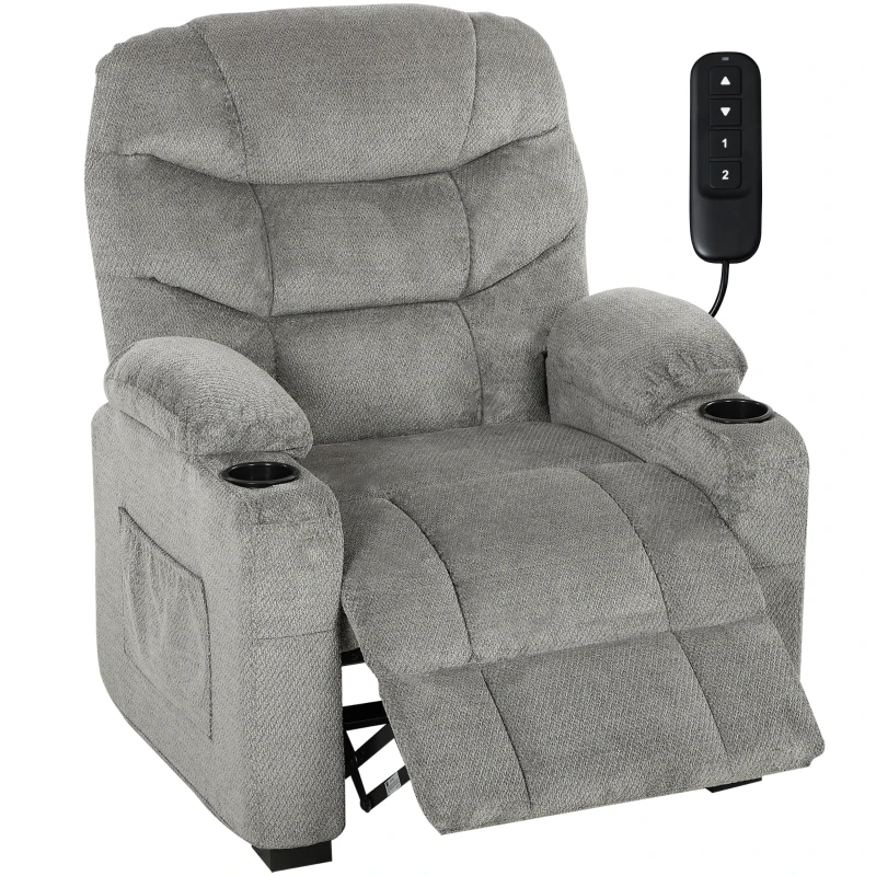 HOMCOM Sillón Relax Reclinable Eléctrico Silencioso con Función Memoria Reposapiés Mando a Distancia Bolsillos Laterales Gris
