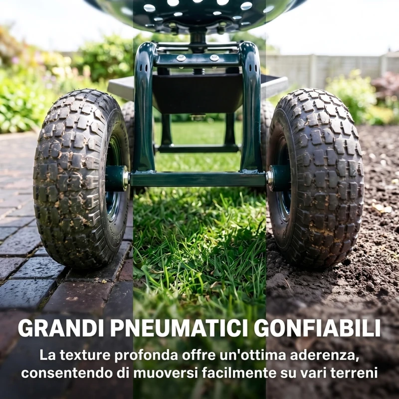 Outsunny Carrello da Giardino con Sedile Regolabile e Vassoio Inferiore, in Acciaio, e PP, 83x36.5x45-60 cm, Verde Scuro