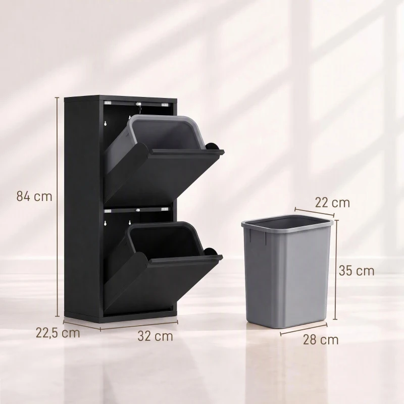 HOMCOM Kosz na śmieci Soft-Close wąski kosz 2 wkłady 30 l czarny