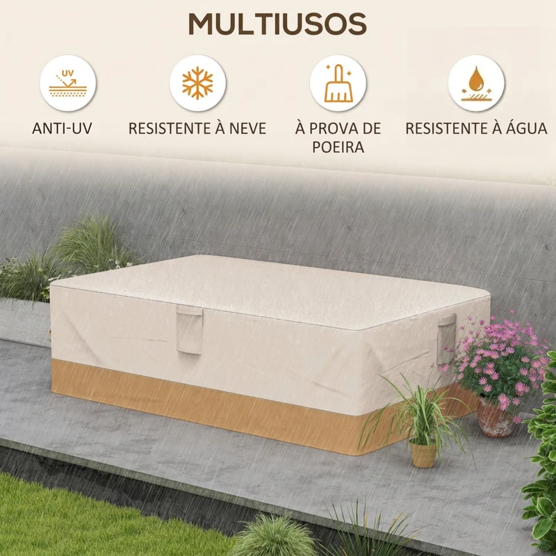 Outsunny Capa Protetora para Móveis de Jardim 270x200x78cm  Tecido Oxford 600D Impermeável Cobertura para Sofás Mesas Exterior com 4 Ventilações 5 Alças Cordão de Tração Bege