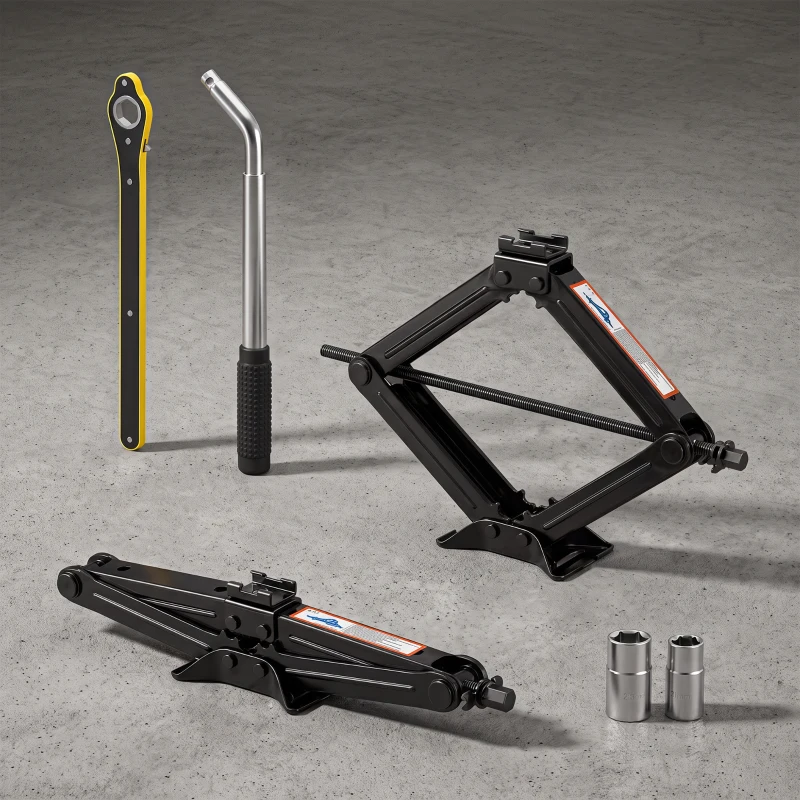 HOMCOM Gato Hidráulico para Coche 2,5T Altura de Elevación 95-435 mm con Llave de Carraca Bolsa para Automóvil SUV Negro