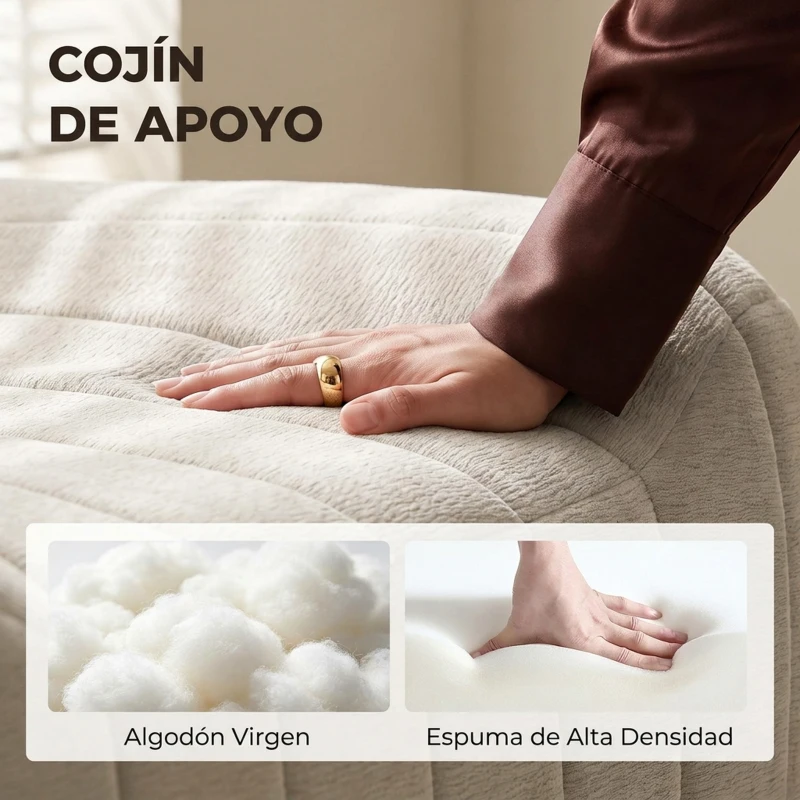 HOMCOM Sillón Relax Sofá Individual de Chenilla Moderna Acolchado de Espuma de Alta Densidad Diseño Comprimido Beige