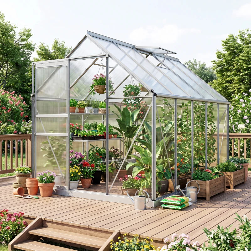 Outsunny 190 x 253 cm Walk-In Polycarbonate Greenhouse - Dark Grey