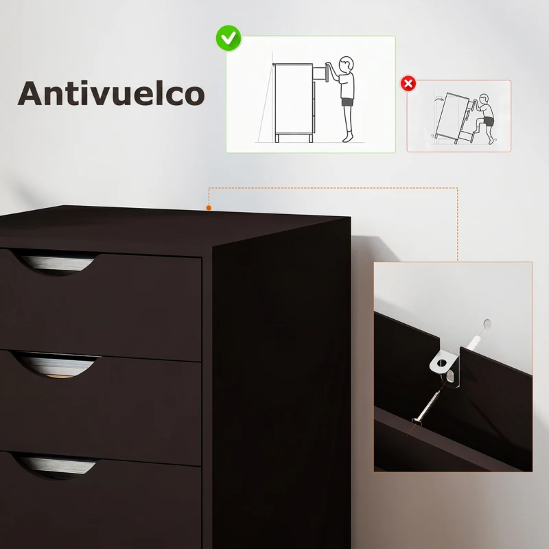 HOMCOM Cajonera Oficina con Ruedas y 5 Cajones Archivador Móvil para Estudio Salón 40x40x68,5 cm Marrón