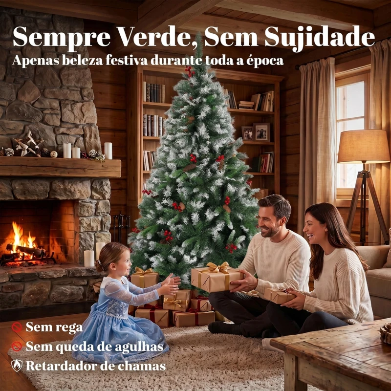 HOMCOM Árvore de Natal Artificial 180 cm Abeto com 840 Pontas Base Dobrável em Aço Verde