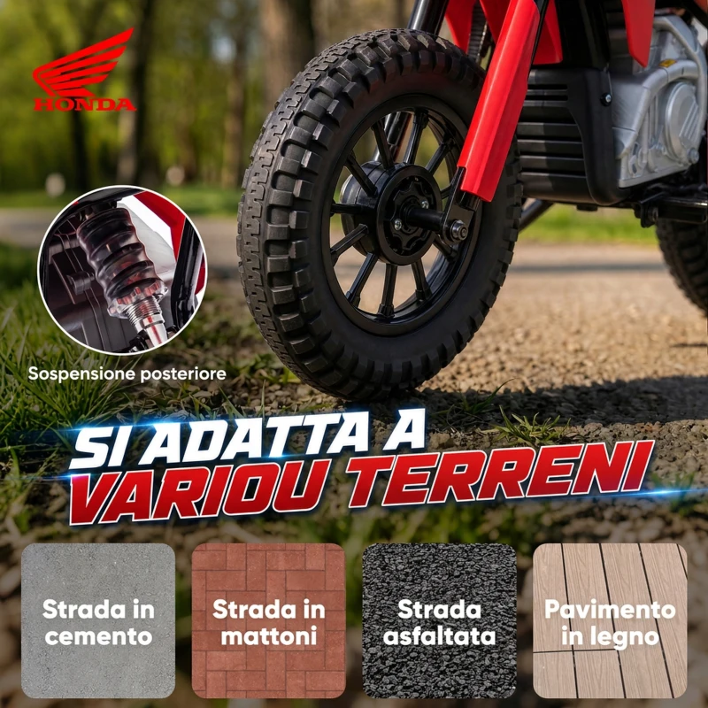 AIYAPLAY Moto Elettrica per Bambini 3+ Anni Licenza Honda CRF 450R, 12V Batteria al Litio, con Sospensioni, Rosso