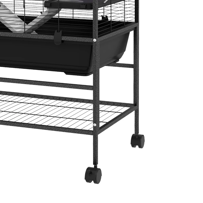 PawHut Large Hamster Cage, Gerbil Cage with Tubes, Storage Shelf, Ramps, Platforms, Running Wheel - Black