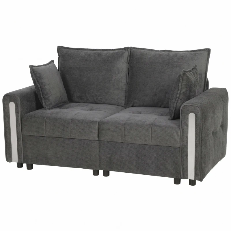 HOMCOM 2 Seater Sofa with Lift-Up Storage, 168 cm Comfy Velvet Small Couch with Wide Deep Seat, Plush Backrest, Thick Padding, 2 Pillows, Loveseat for Living Room, Home Office, Dark Grey