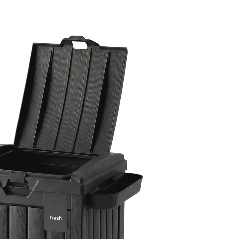 Outsunny 110 L Outdoor Bin with Dual Lid, Waterproof Plastic Trash Bin with Ashtray and Drip Tray, Garden Waste Trash Bin, Black