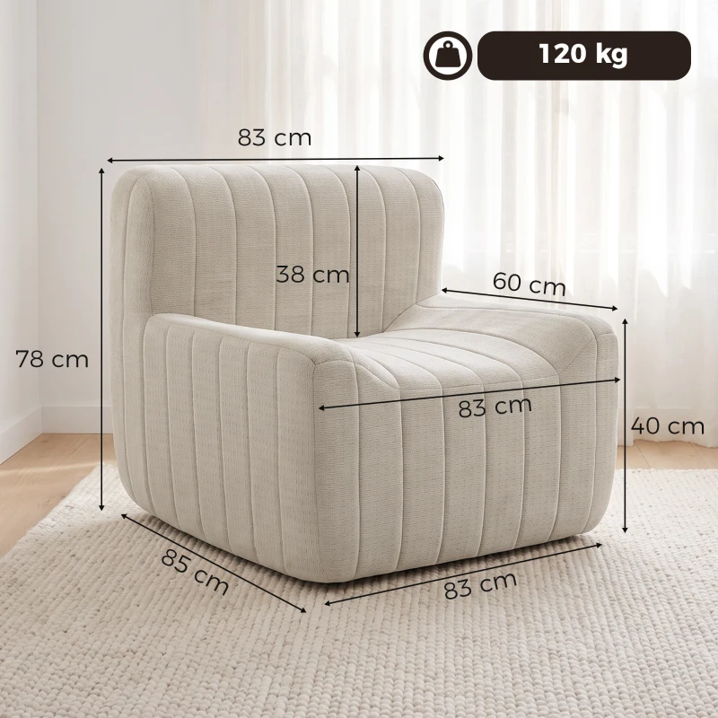 HOMCOM Sillón Relax Sofá Individual de Chenilla Moderna Acolchado de Espuma de Alta Densidad Diseño Comprimido Beige