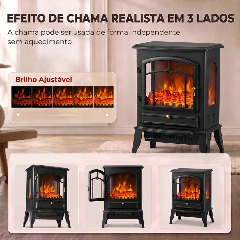 Lareira Elétrica HOMCOM com Efeito Chama 3D, 39x24x57 cm, Preta
