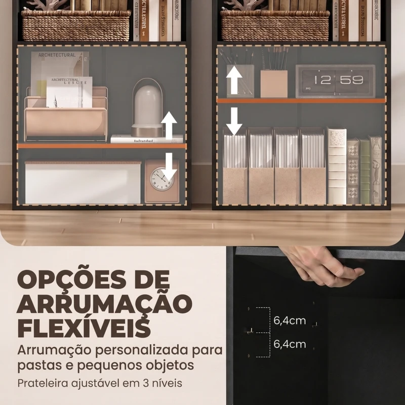 HOMCOM Secretária Dobrável com Estante, Prateleira Ajustável e Bolsa Organizadora para Espaços Pequenos 98x51x153 cm Preto