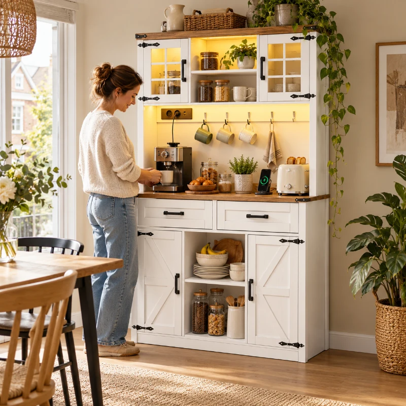 Barkast in schuurdeur-design met instelbare RGB-LED-verlichting en afstandsbediening, verstelbare legplanken, 100×40×172 cm, bruin en wit