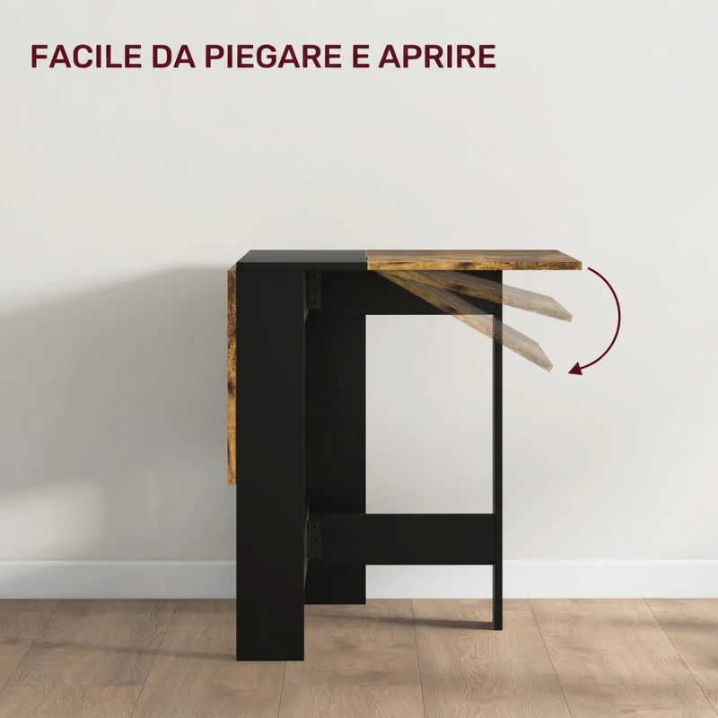 HOMCOM Tavolo da Pranzo Pieghevole per 2-4 Persone, 103x76x73.5cm Tavolo Cucina a Ribalta, Salvaspazio Marrone Rustico