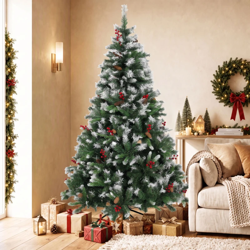 HOMCOM Árvore de Natal Artificial 180 cm Abeto com 840 Pontas Base Dobrável em Aço Verde