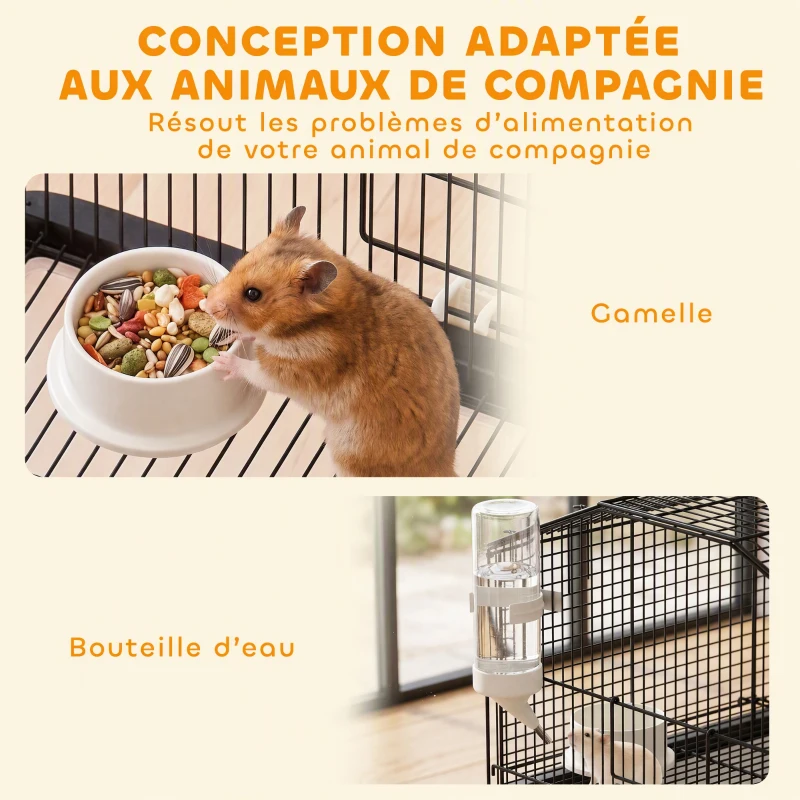 PawHut Cage hamster cage rongeur 2 étages avec roulettes plate-forme et échelle en fil d'acier 57 x 43 x 57 cm noir