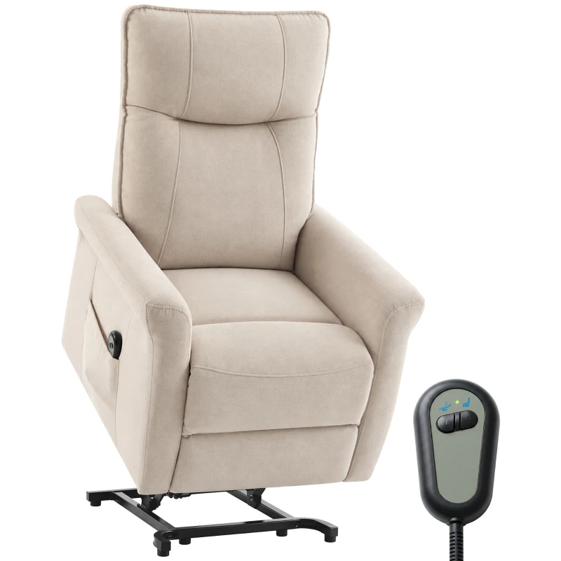 HOMCOM Fauteuil Releveur Électrique, Fauteuil Relax Électrique en Chenille avec Dossier Inclinable, Coussin à Ressorts, Crème