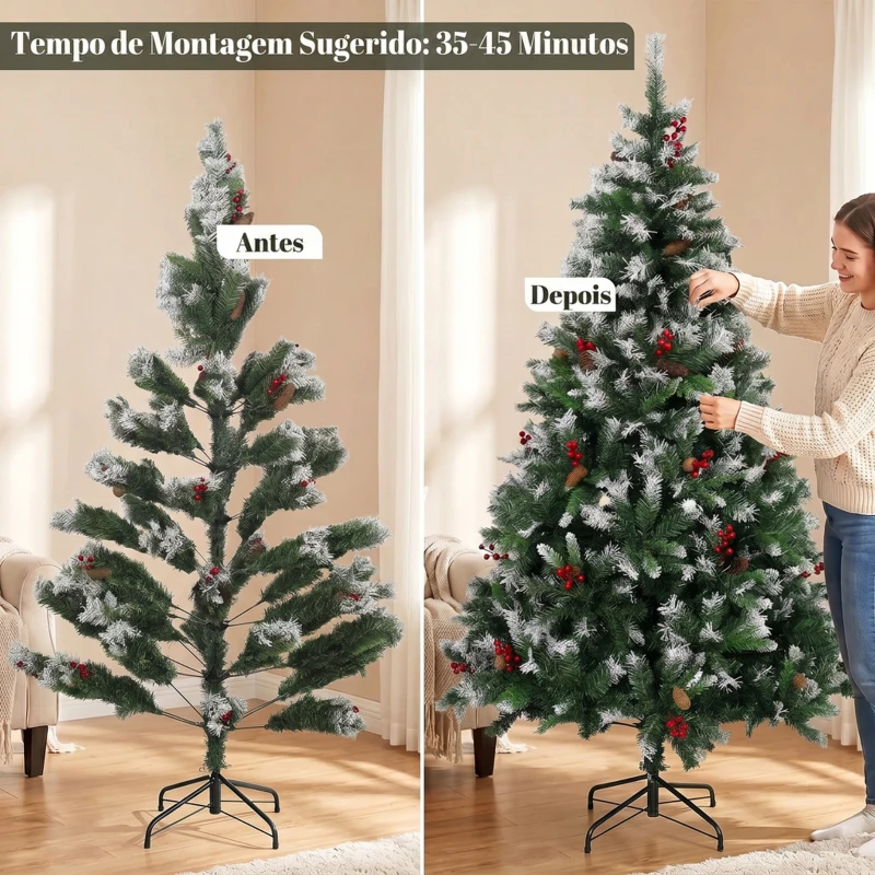 HOMCOM Árvore de Natal Artificial 180 cm Abeto com 840 Pontas Base Dobrável em Aço Verde