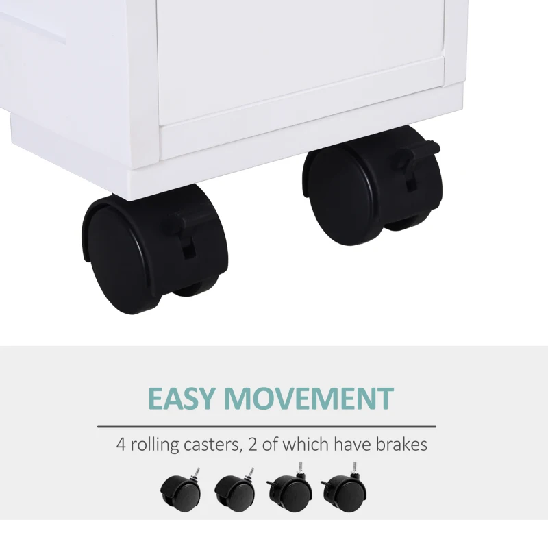 HOMCOM Rolling Bathroom Storage Cabinet Slim Side Holder Organizer with Drawers-White