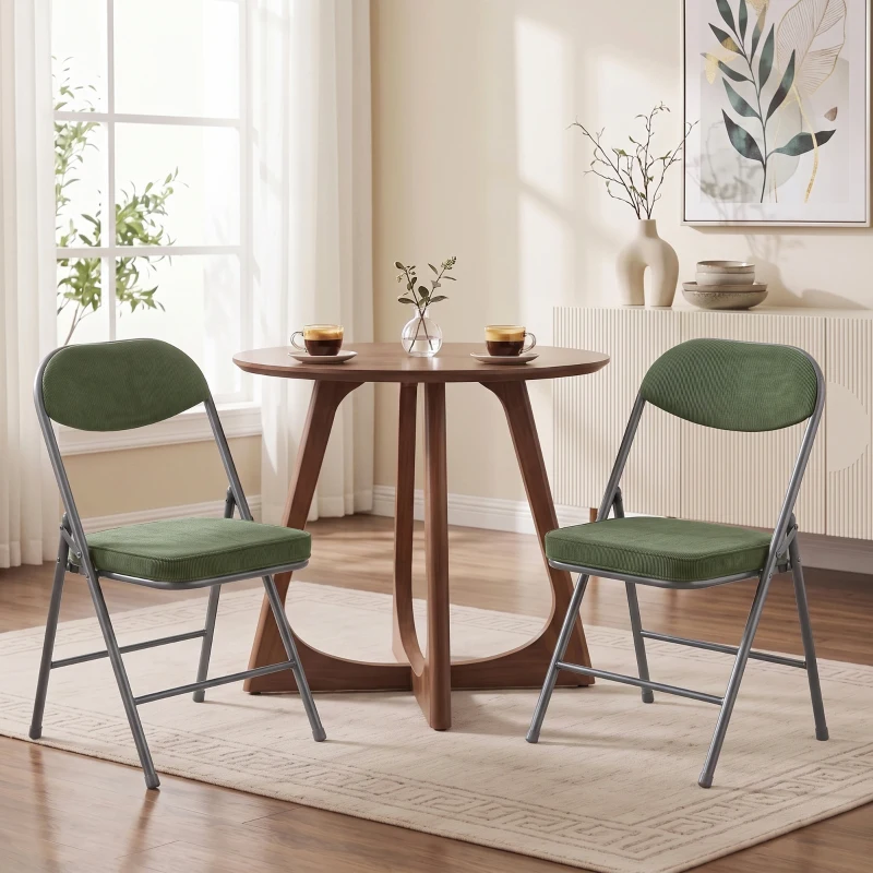 HOMCOM Lot de 2 chaises pliantes chaises de salle à manger portables avec assises et dossiers rembourrés en velours côtelé vert