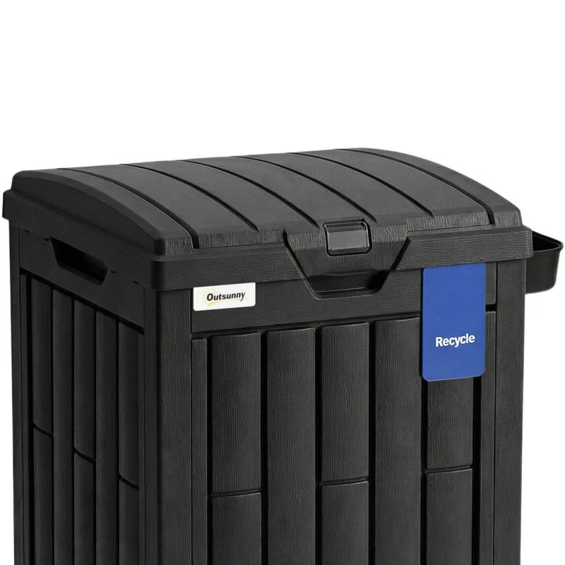 Outsunny 110 L Outdoor Bin with Dual Lid, Waterproof Plastic Trash Bin with Ashtray and Drip Tray, Garden Waste Trash Bin, Black