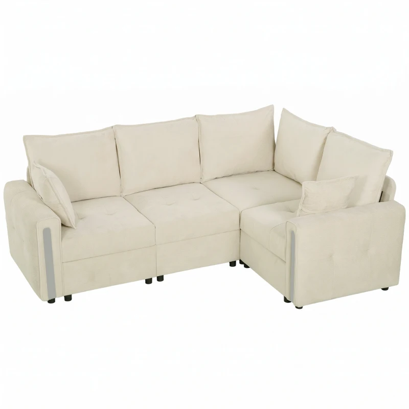 HOMCOM 228cm L Shaped Sofa with Lift-Up Storage, 3-Seater Sectional Sofa with Wide Deep Seat, Beige
