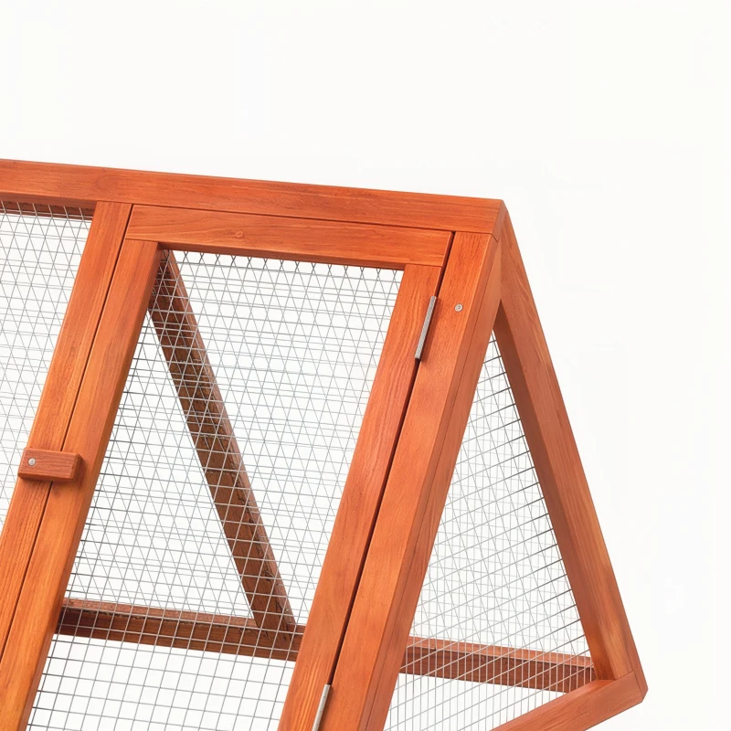 PawHut Rabbit Hutch, Wooden Guinea Pig Hutch with Run and Doors, Outdoor Triangle Bunny House for Rabbits,Duck and Chicken