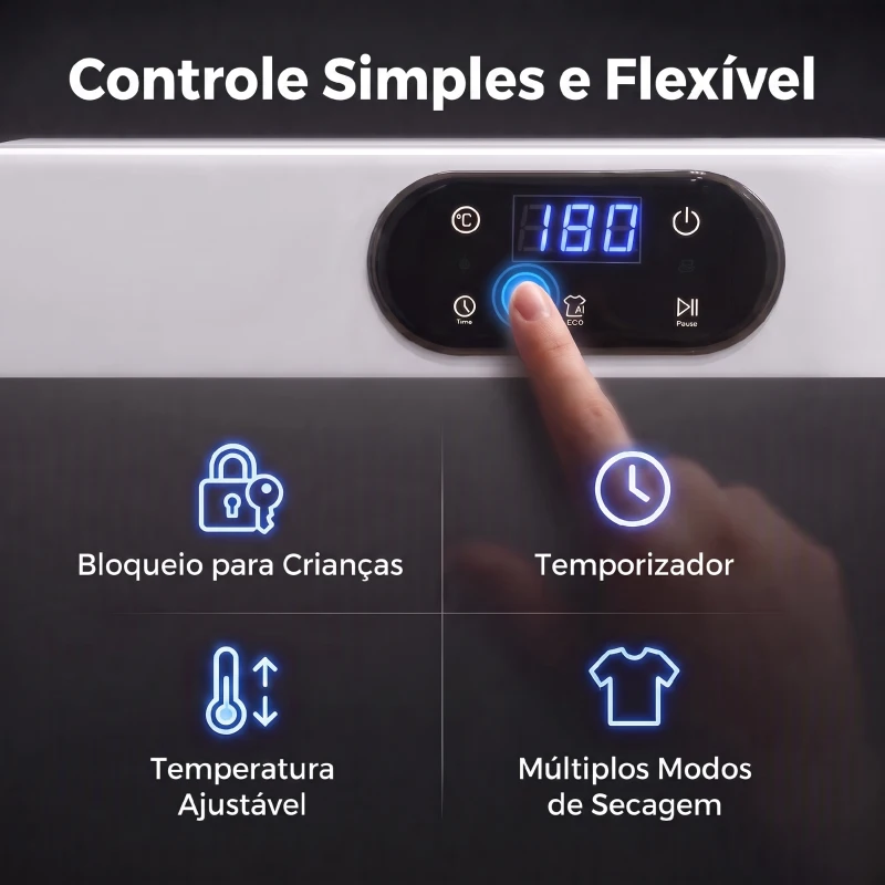 HOMCOM Máquina de Secar Roupa de Evacuação 3 kg 1000 W com Ecrã Tátil, Controlo de Tempo e Temperatura, Função Anti-rugas, Branco