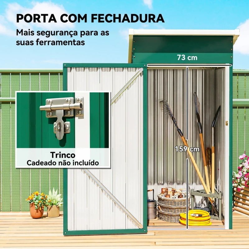 Outsunny Abrigo Exterior Metálico 107,5x91x185 cm Abrigo de Jardim com Teto Inclinado Porta com Trinco Ventilação e Luvas Verde